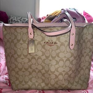 Coach Beige and Pink Signature Tote